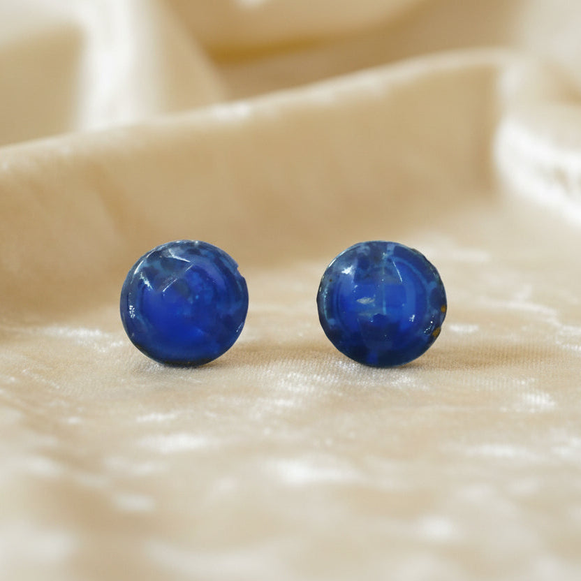 16L Set of Two Small Blue Glass Tunnel Shank Buttons, 3/8".