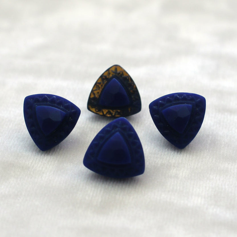 14L Set of Five 1920s Blue Czech Glass Dimi Shank Buttons, 11/32".