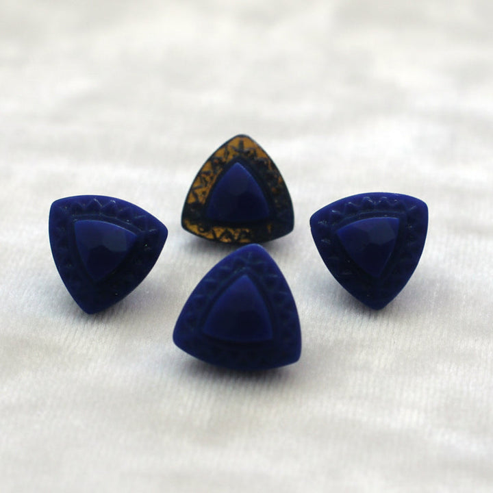 14L Set of Five 1920s Blue Czech Glass Dimi Shank Buttons, 11/32".