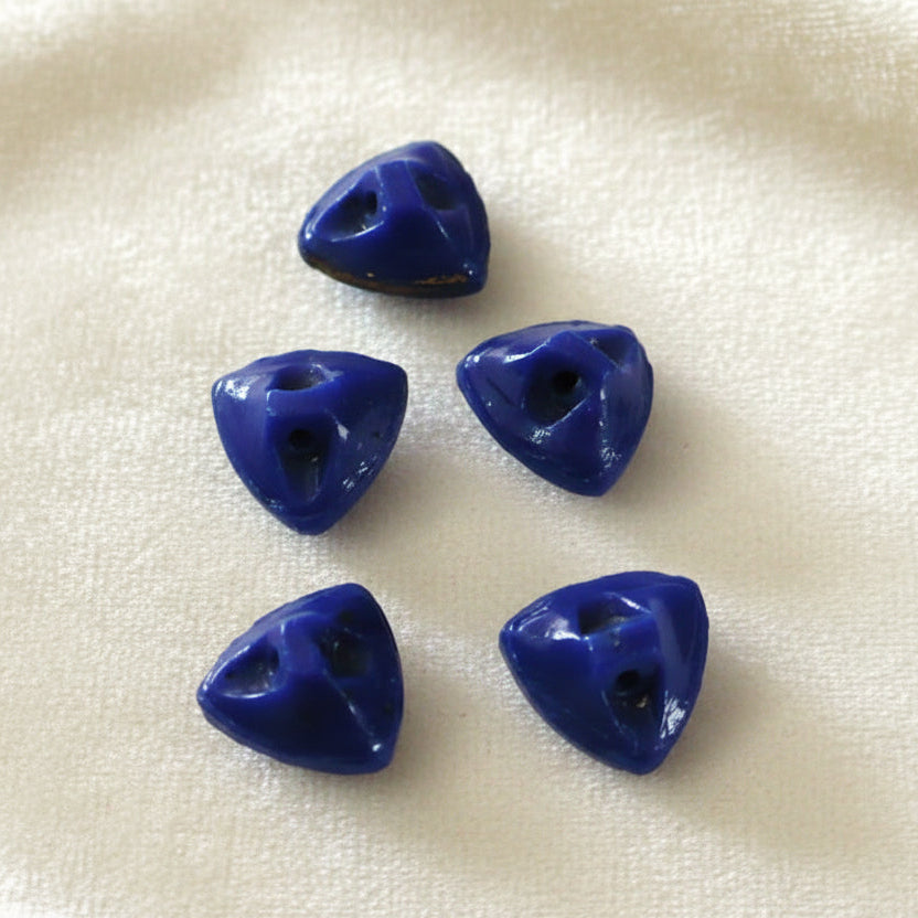 14L Set of Five 1920s Blue Czech Glass Dimi Shank Buttons, 11/32".