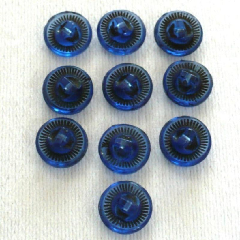 15L Set of Ten Round Blue Czech Glass Diminutive Buttons, 3/8".