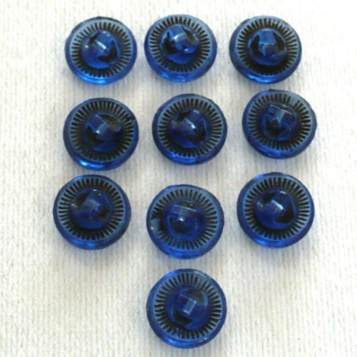 15L Set of Ten Round Blue Czech Glass Diminutive Buttons, 3/8".