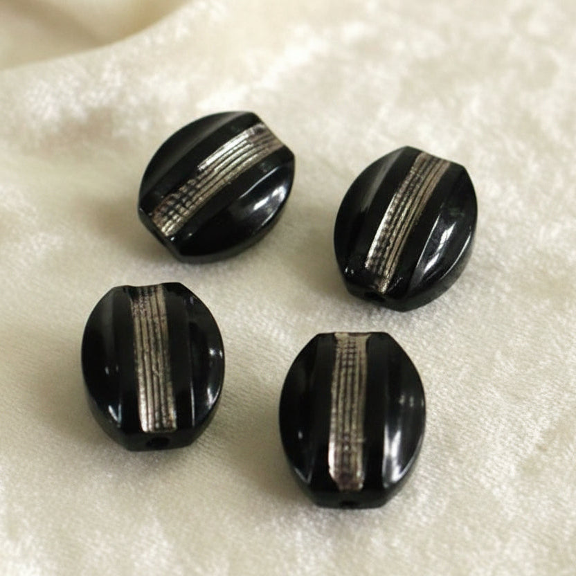 13L Set of Four 1920s Black Silver Luster Glass Dimi Self-shank Buttons, 5/16".