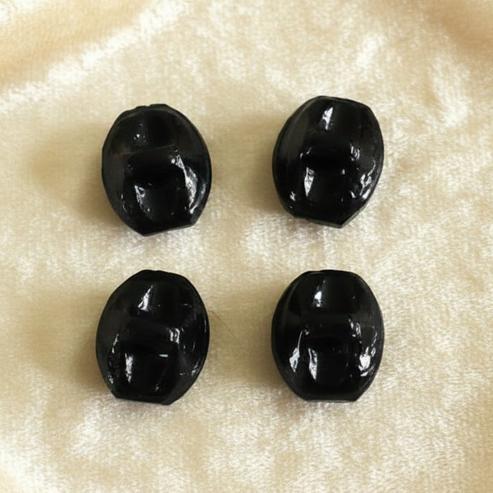 13L Set of Four 1920s Black Silver Luster Glass Dimi Self-shank Buttons, 5/16".
