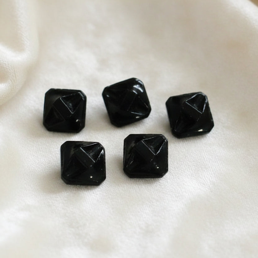 14L Set of Five Faceted Squared Black Glass Dimi Mourning Buttons,