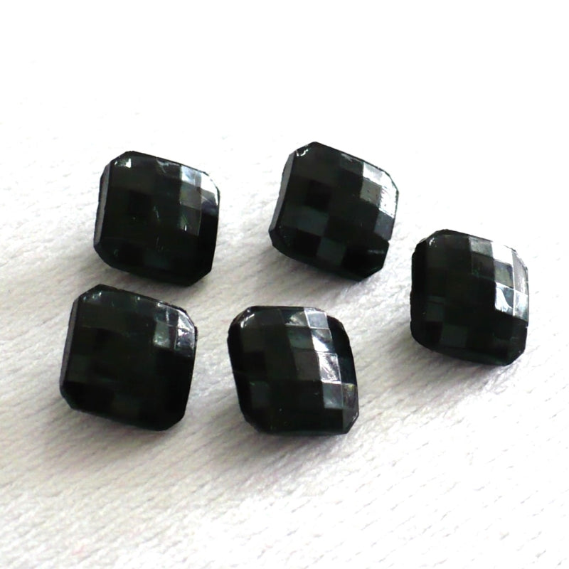 14L Set of Five Faceted Squared Black Glass Dimi Mourning Buttons, 3/8"