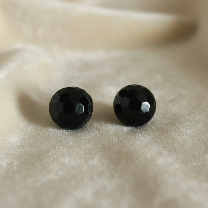 12L Set of Two Victorian Faceted Black Glass Dimi Shank Buttons, 5/16".