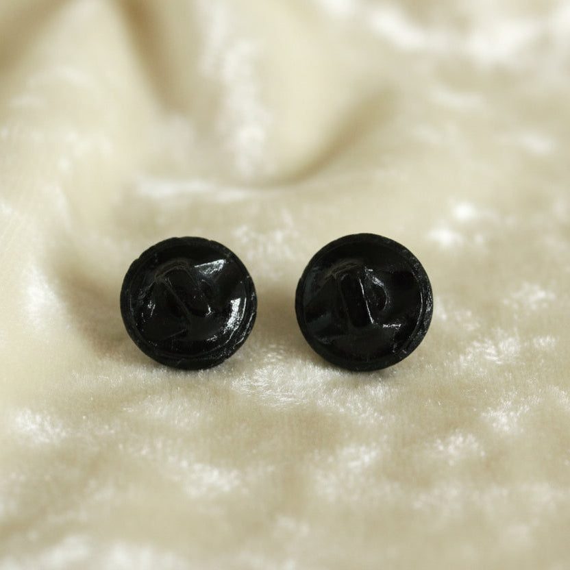 12L Set of Two Victorian Faceted Black Glass Dimi Shank Buttons, 5/16", back sides.