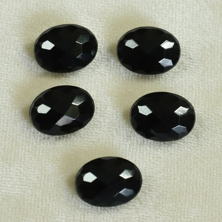 14L Set of Five Faceted Oval Black Glass Dimi Mourning Buttons, 3/8"