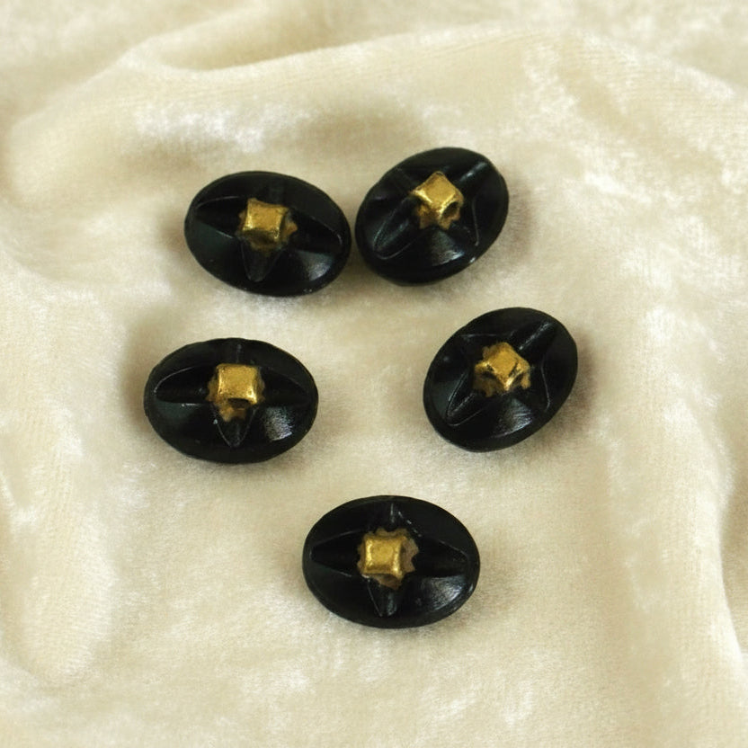 14L Set of Five Faceted Oval Black Glass Dimi Mourning Buttons, 3/8"