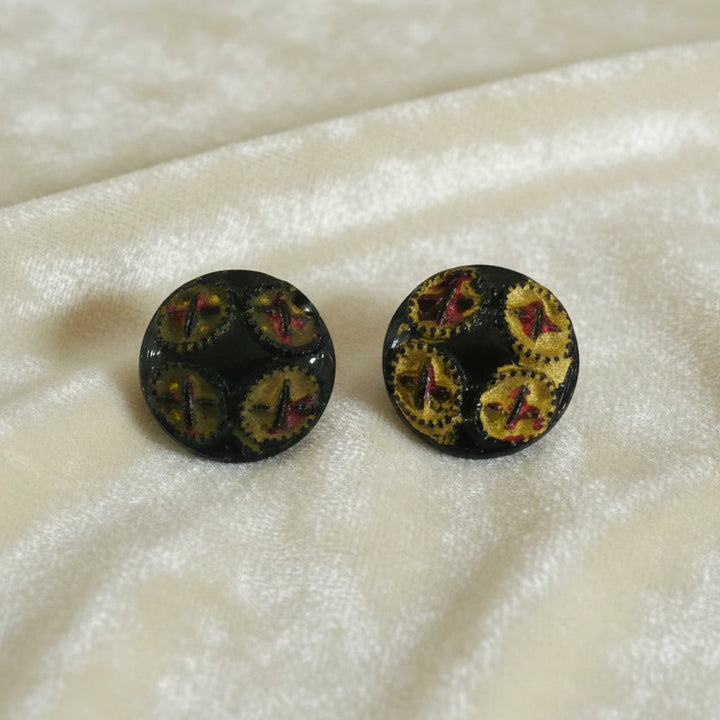 14L Set of Two Antique Round Black Glass Dimi  Buttons, 3/8".