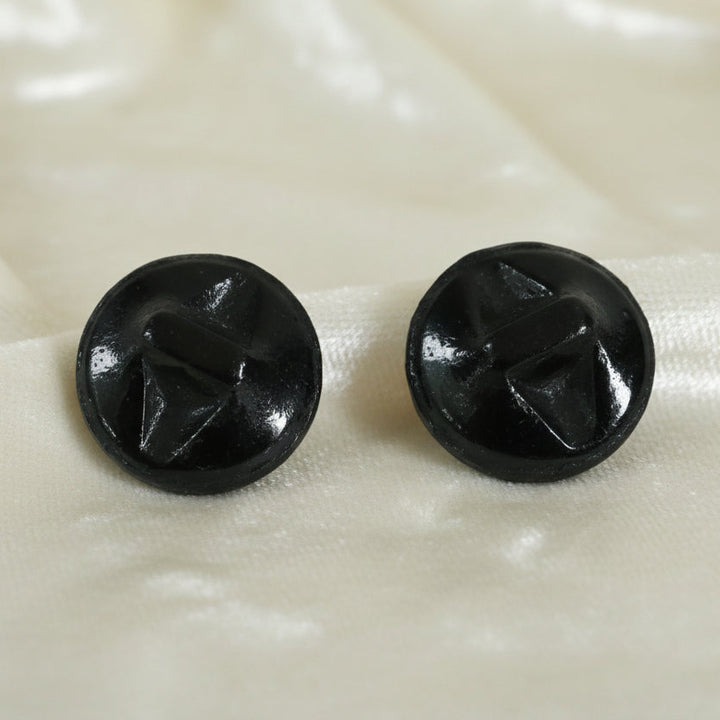 14L Set of Two Antique Round Black Glass Dimi  Buttons, 3/8".