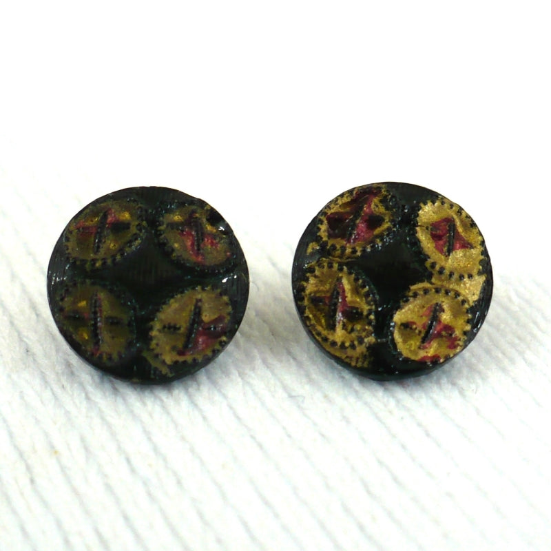 14L 1895-1915 Round Black Glass Buttons 11/32 Inches Set of 2