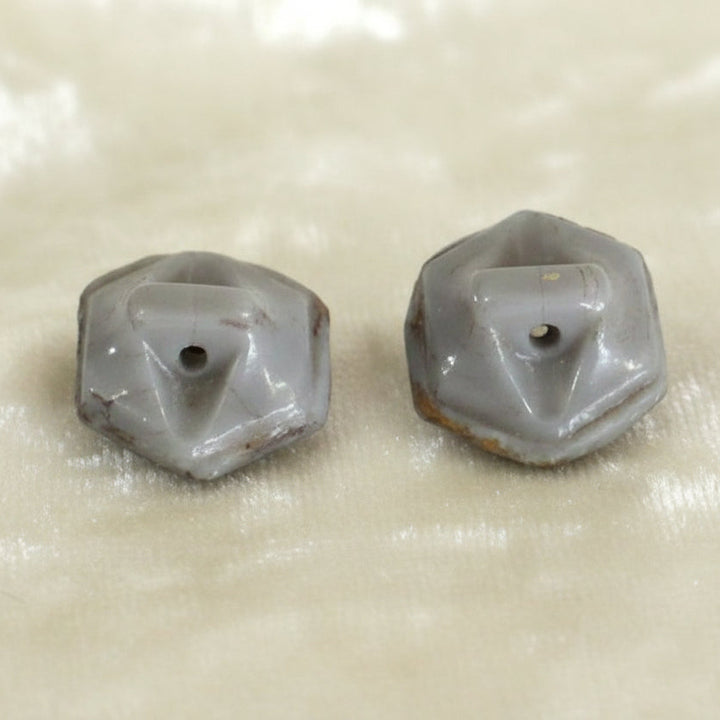 16L Set of Two Gray & Gold Czech Glass Shank Buttons, 24/64".