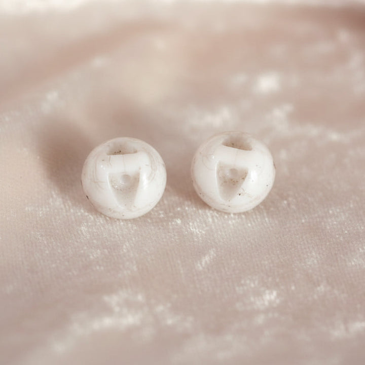 13L Set of Two 1920s White Floral Glass Dimi Lingerie Buttons, 5/16"