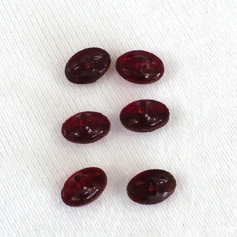 6L Set of Six Small Antique Ruby Red Gilt Luster Czech Glass Buttons, 24/64".
