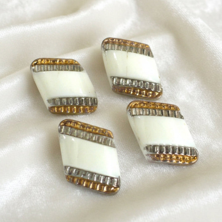 25L Set of Four 1920s–30s Czech Uranium Milk Glass Buttons, 5/8".