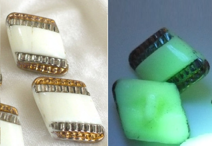 25L Four 1920s–30s Czech Uranium Custard Glass Buttons, 5/8"