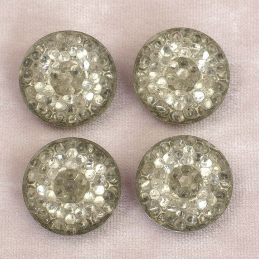 33L Set of Four Mid-century Medium Foiled Hobnail Glass Buttons.