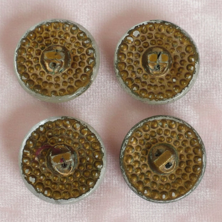 33L Set of Four Mid-century Medium Foiled Hobnail Glass Buttons.