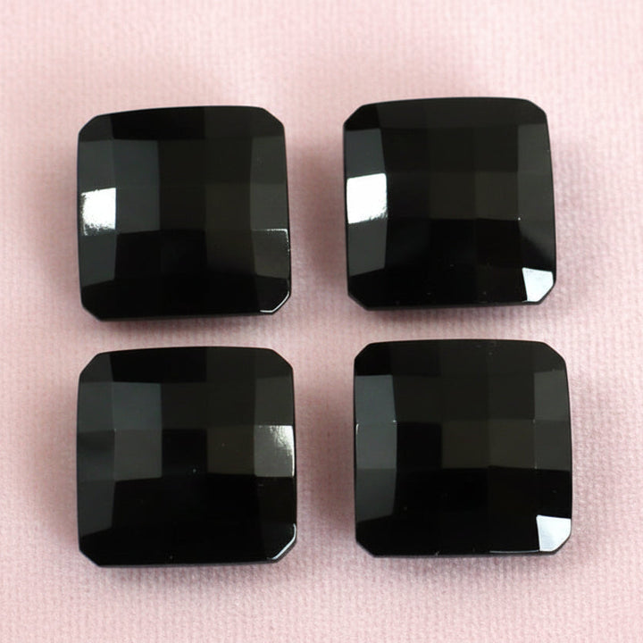 27L Set of Four Black Faceted Square Glass Shank Buttons, 3/4"