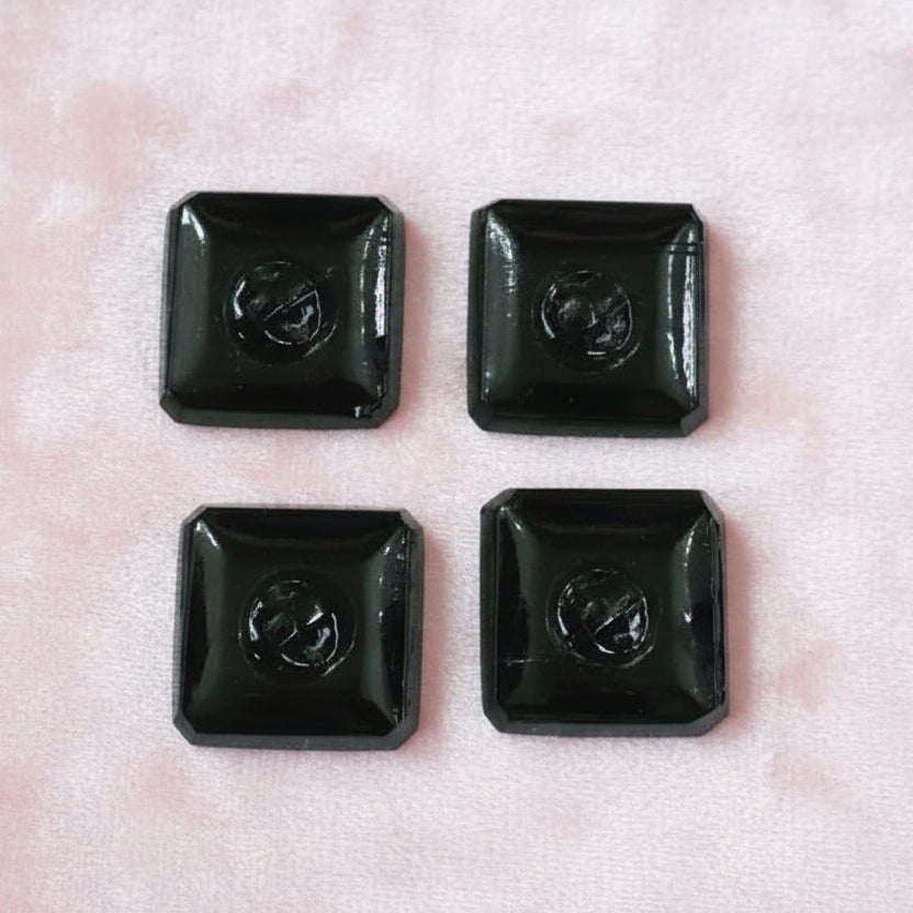 27L Set of Four Black Faceted Square Glass Shank Buttons, 3/4"