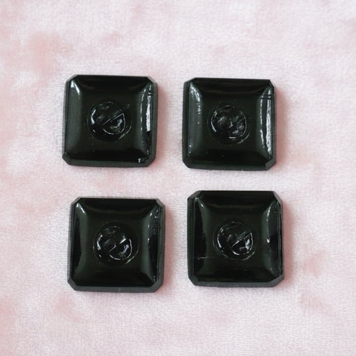 27L Set of Four Black Faceted Square Glass Shank Buttons, 3/4"