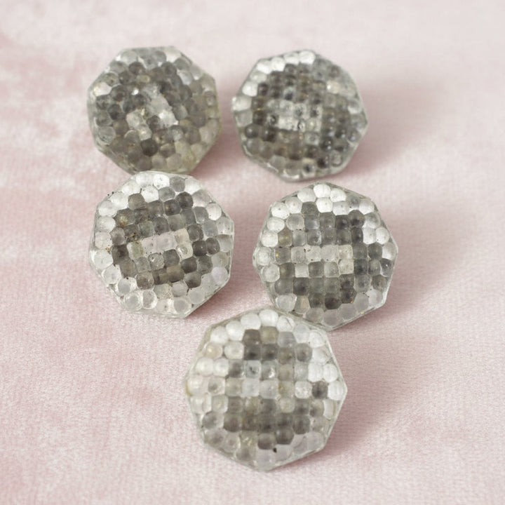 27L Set of Five Foiled Hobnail Glass Buttons, 3/4".