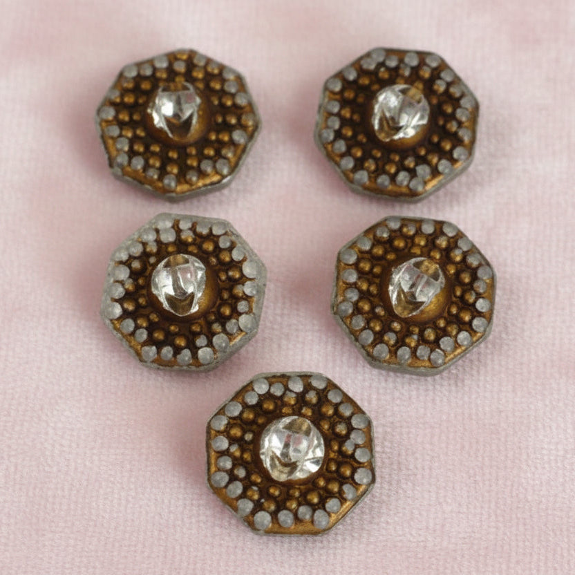 27L Set of Five Foiled Hobnail Glass Buttons, 3/4".