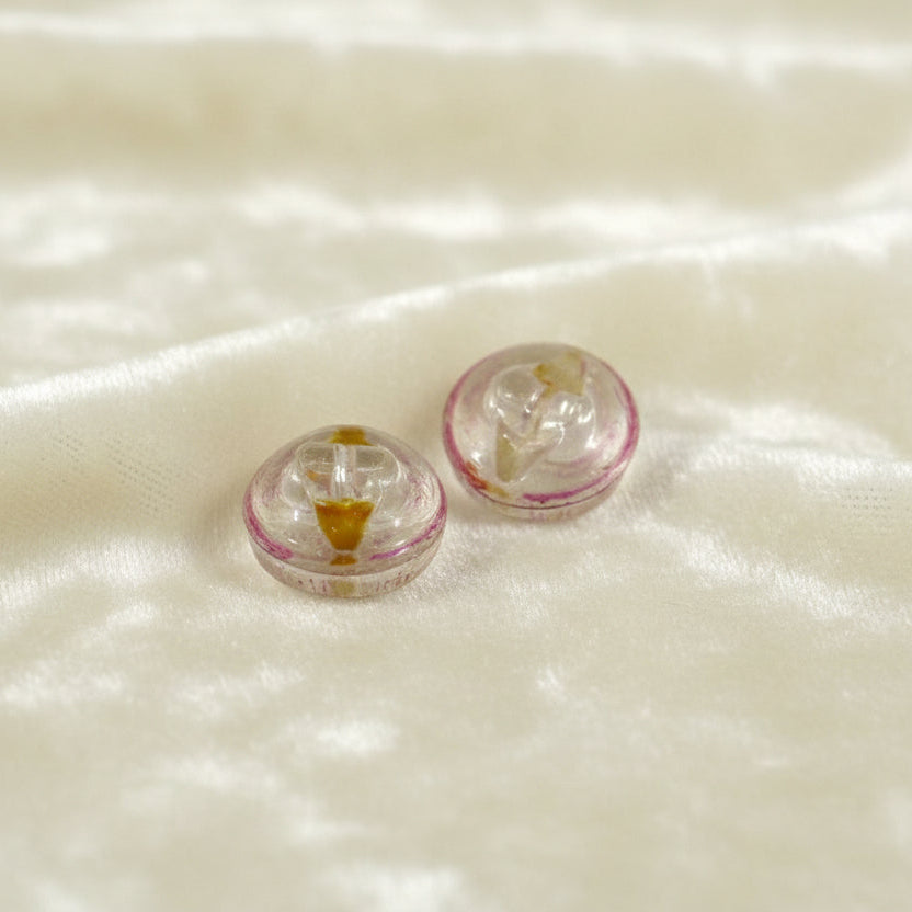 15L Set of Two Clear & Pink Glass Dimi Buttons 3/8".
