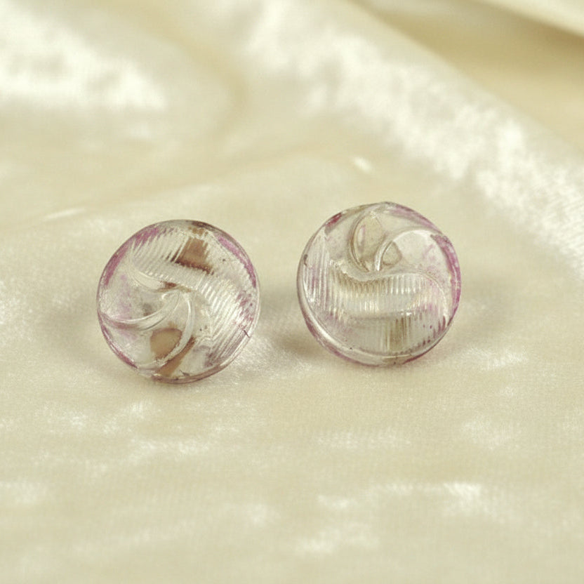 15L Set of Two Clear & Pink Glass Dimi Buttons 3/8".