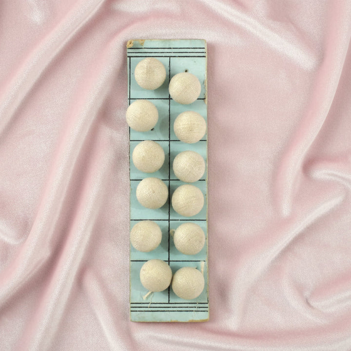 8L Set of Twelve Tiny White Fabric Ball Pad Back Dimi Buttons 3/16".