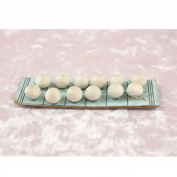 8L Set of Twelve Tiny White Fabric Ball Pad Back Dimi Buttons 3/16"