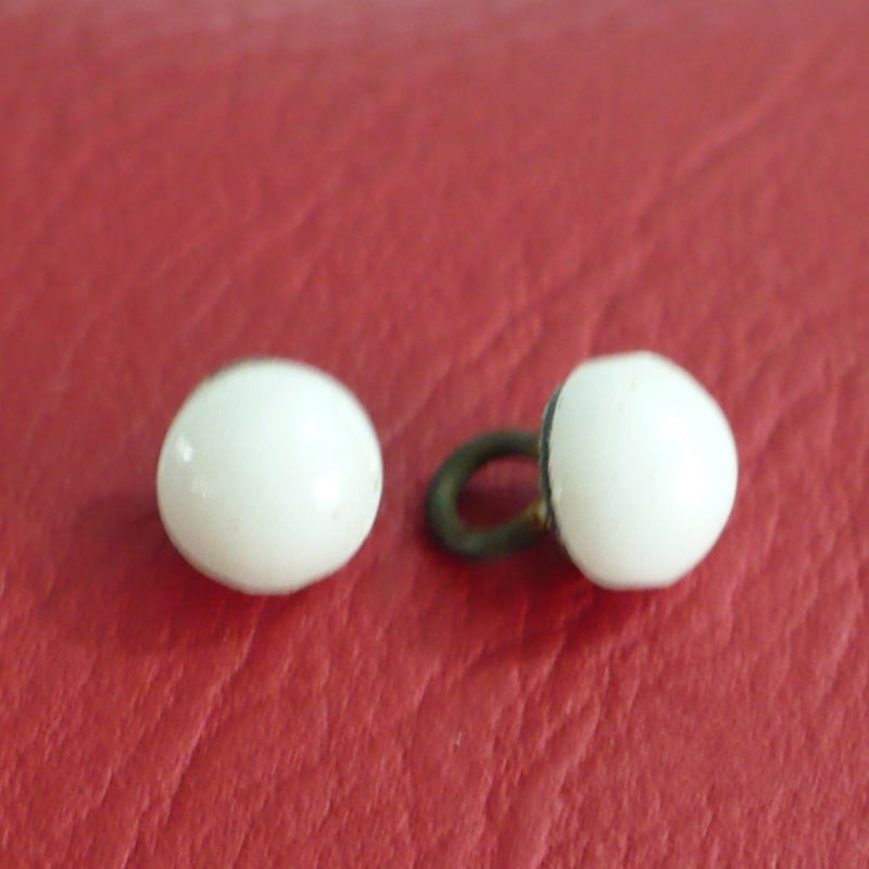 11L White Milk Glass Dome Shank Buttons 5/16" (Set of 2).
