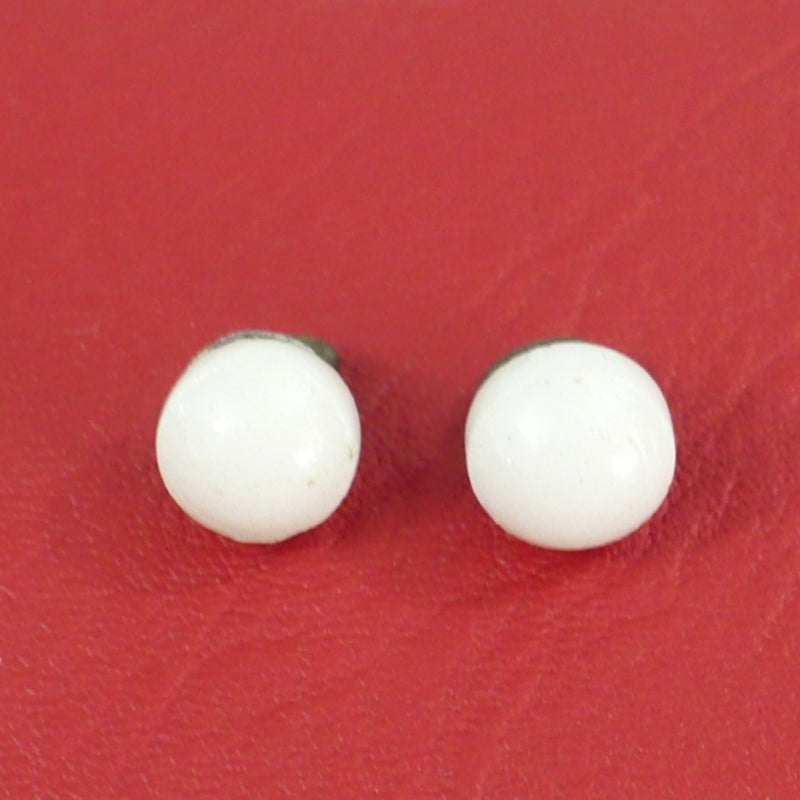 11L White Milk Glass Dome Shank Buttons 5/16" (Set of 2), showing from the ront, top.