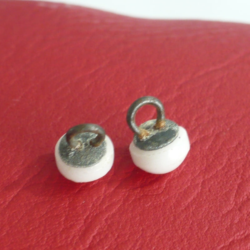 11L White Milk Glass Dome Shank Buttons 5/16" (Set of 2), showing backs.