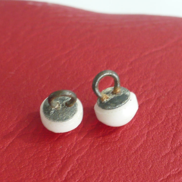 11L White Milk Glass Dome Shank Buttons 5/16" (Set of 2), showing backs.