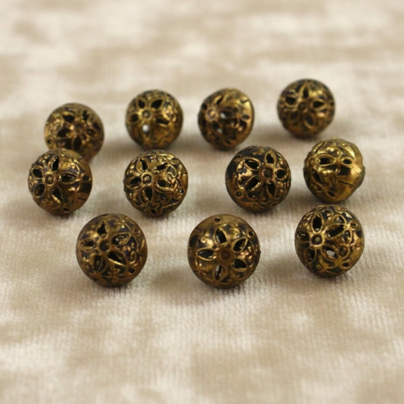 11L Victorian Brass Filigree Metal Diminutive Buttons/