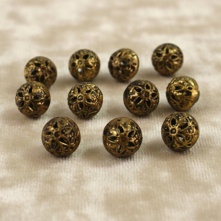 11L Victorian Brass Filigree Metal Diminutive Buttons/