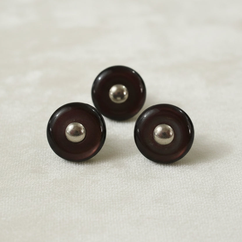 13L Set of Three Antique Amber Brown Glass Pin Shank Buttons 5/16".