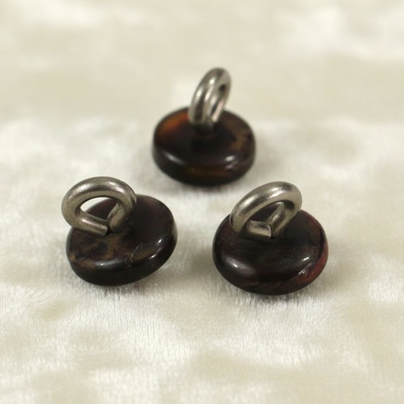 13L Set of Three Antique Amber Brown Glass Pin Shank Buttons 5/16".