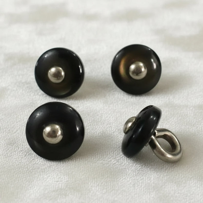 13L Set of Four Victorian Diminutive Brown Glass Pin Shank Buttons, 5/16".