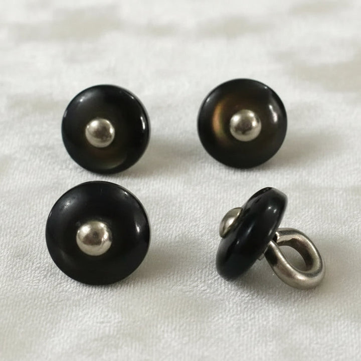 13L Set of Four Victorian Diminutive Brown Glass Pin Shank Buttons, 5/16".