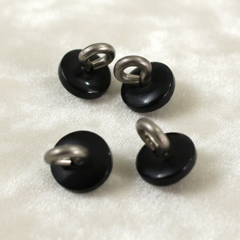 13L Set of Four Victorian Diminutive Brown Glass Pin Shank Buttons, 5/16".