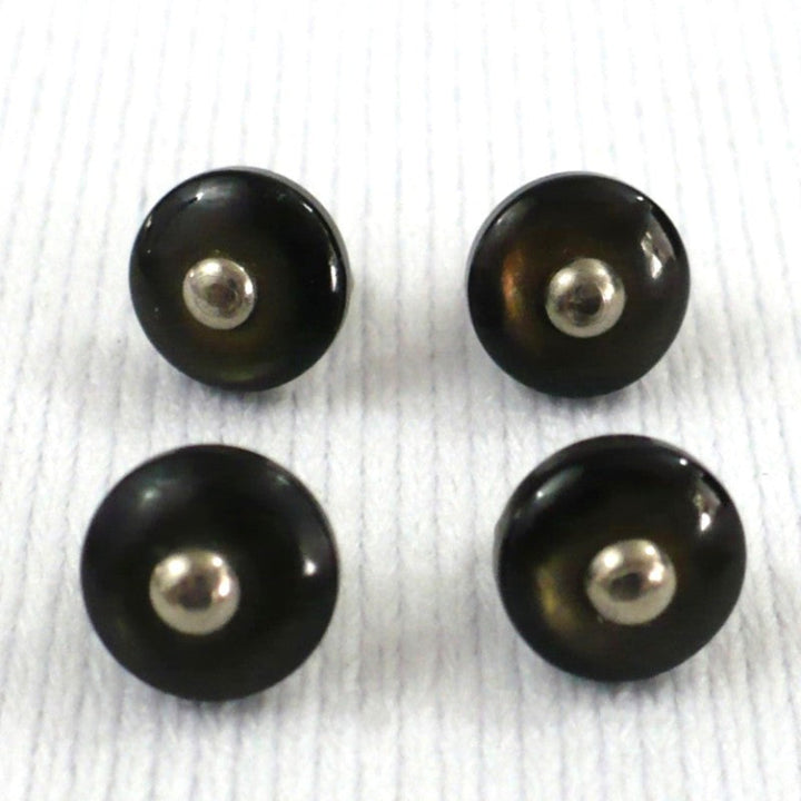 13L Set of Four Victorian Diminutive Brown Glass Pin Shank Buttons, 5/16".