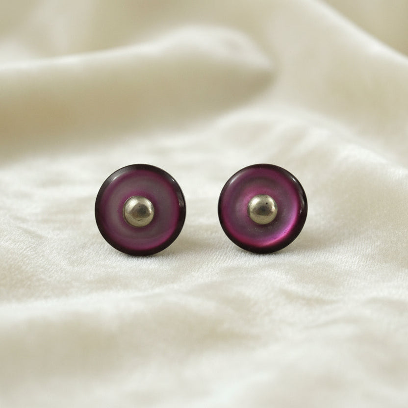 13L Set of Two Victorian Aubergine Glass Dimi Pin Shank Buttons, 5/16".