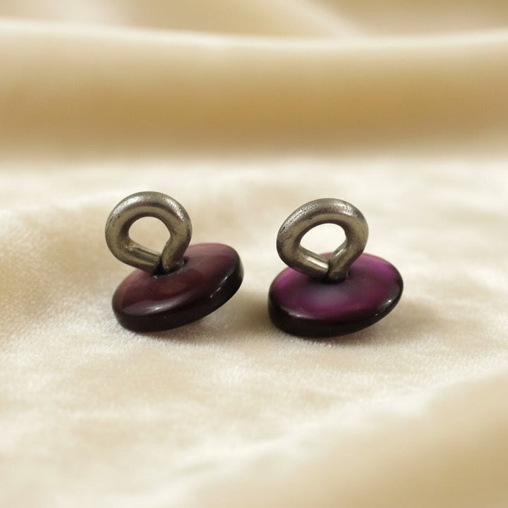 13L Set of Two Victorian Aubergine Glass Dimi Pin Shank Buttons, 5/16".