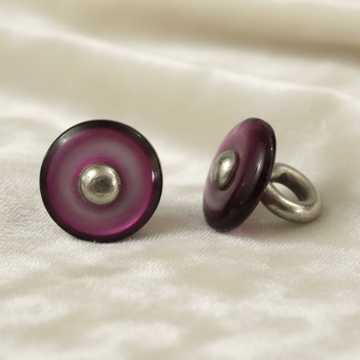 13L Set of Two Victorian Aubergine Glass Dimi Pin Shank Buttons, 5/16".