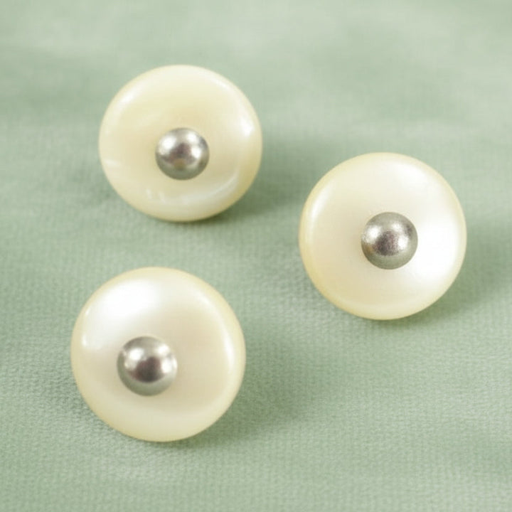 14L Set of Three 1800s Victorian Shell Pin Shank Buttons, 11/32".