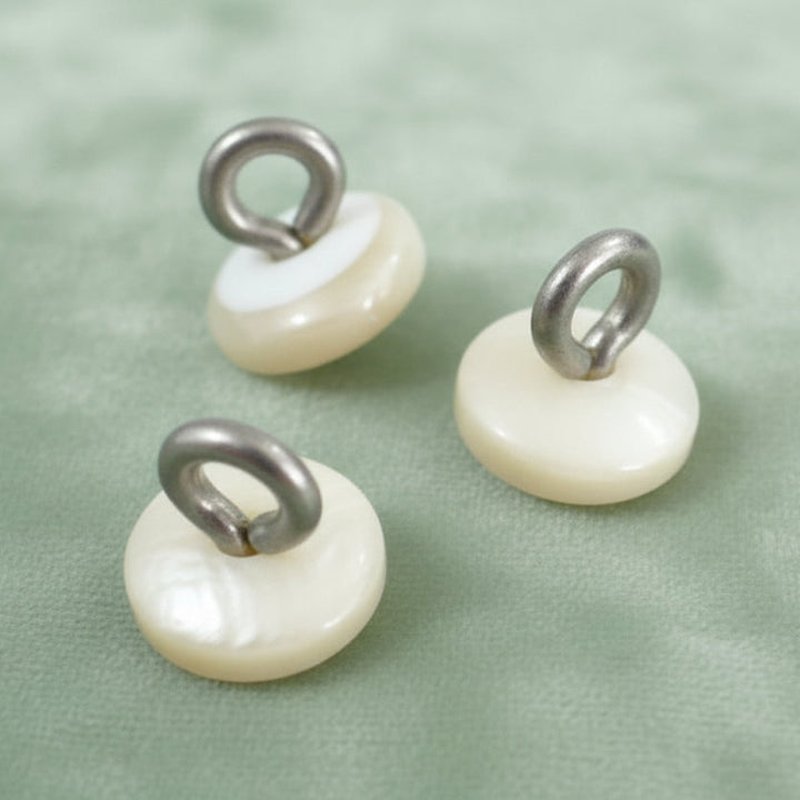 14L Set of Three 1800s Victorian Shell Pin Shank Buttons, 11/32".